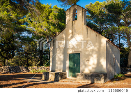 St. Ivan or John Church in the bay of Uvala Gradina near the town of Vela Luka on the island of Korcula in Croatia. St. Ivan or John Church in the bay of Uvala Gradina near the town of Vela Luka on the island of Korcula in Croatia. 116606046
