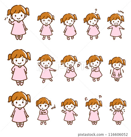 A set of full-body illustrations of girls with various facial expressions A set of full-body illustrations of girls with various facial expressions 116606052