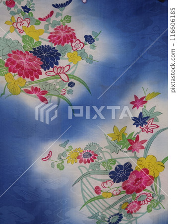 花卉圖案古董和服布料 116606185