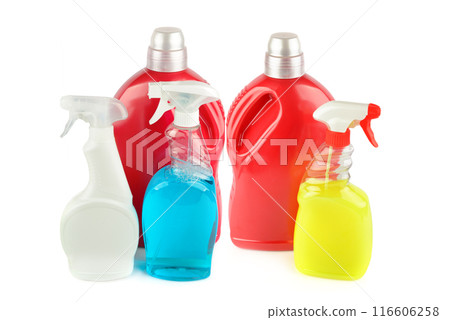 Cleaning and disinfectants isolated on white. 116606258