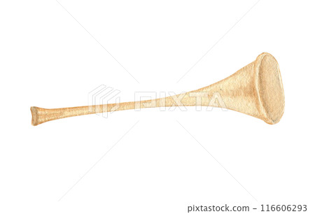 Watercolor illustration of a waving flag on the flagpole in blue. Long medieval flag, isolated. Hand drawn, sketch 116606293
