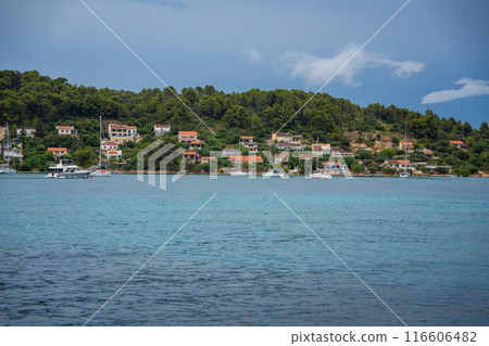 Shore in the bay of Uvala Gradina near the town of Vela Luka on the island of Korcula in Croatia 116606482