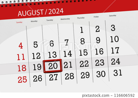 Calendar 2024, deadline, day, month, page, organizer, date, August, tuesday, number 20 116606592