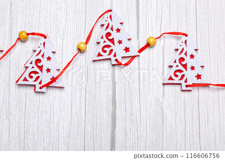 christmas toys star fir tree on wooden background 116606756