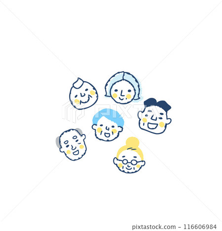 Smiling senior six face icons 116606984