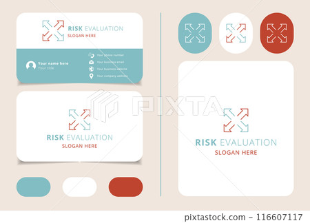 Risk evaluation logo design featuring arrows pointing to center of symbol Risk evaluation logo design featuring arrows pointing to center of symbol 116607117