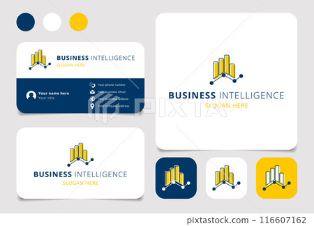 Business intelligence logo concept featuring growing bar graph connecting dots Business intelligence logo concept featuring growing bar graph connecting dots 116607162