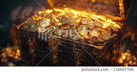 A Treasure Chest Filled With Gold Coins 116607394