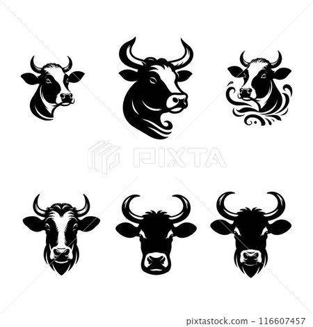 Cow head vector silhouette black and white cow illustration Cow head vector silhouette black and white cow illustration 116607457