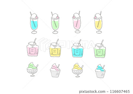 彩色蘇打水和刨冰的模擬風格插圖 彩色蘇打水和刨冰的模擬風格插圖 116607465