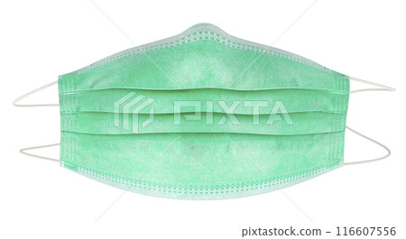 Turquoise Medical Mask or surgical face mask, front view, 3D rendering 116607556