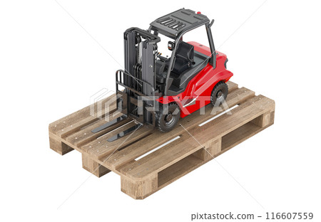 Forklift Truck on wooden pallet. 3D rendering Forklift Truck on wooden pallet. 3D rendering 116607559