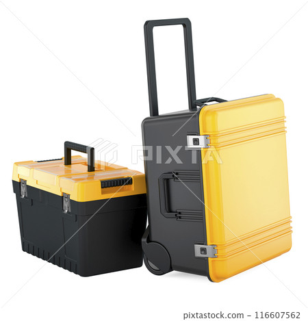 Rolling tool box with wheels and tool organizer box. 3D rendering Rolling tool box with wheels and tool organizer box. 3D rendering 116607562