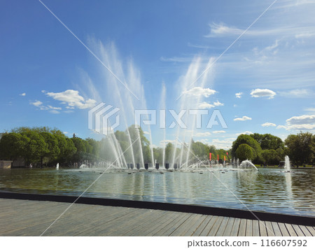 Gorky Park. Moscow. Vacation near fountains in the city park. 116607592