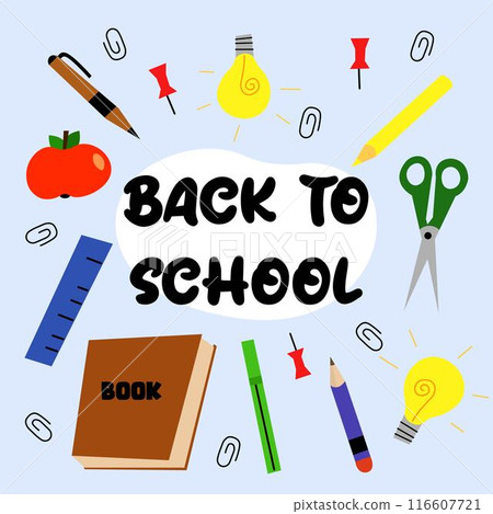 A colorful back to school illustration with school supplies 116607721