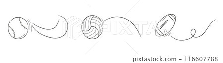 various sports balls in a linear style, including tennis, football, and rugby balls. various sports balls in a linear style, including tennis, football, and rugby balls. 116607788