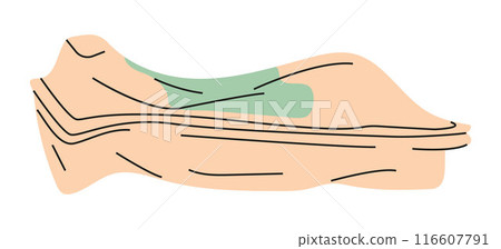 depicting plastic waste, including crumpled and squeezed containers and used disposable paper cups. 116607791