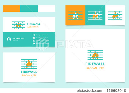 Firewall logo concept featuring a brick wall stopping a fire 116608048