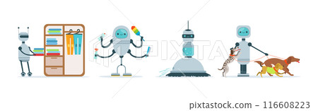 Robots Do Housework and Domestic Chores Vector Set Robots Do Housework and Domestic Chores Vector Set 116608223