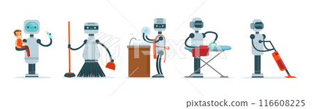 Robots Do Housework and Domestic Chores Vector Set Robots Do Housework and Domestic Chores Vector Set 116608225