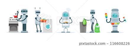 Robots Do Housework and Domestic Chores Vector Set Robots Do Housework and Domestic Chores Vector Set 116608226