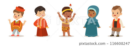 Kids Wearing National Costumes Of Different Countries Vector Set Kids Wearing National Costumes Of Different Countries Vector Set 116608247