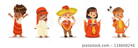 Kids Wearing National Costumes Of Different Countries Vector Set 116608248