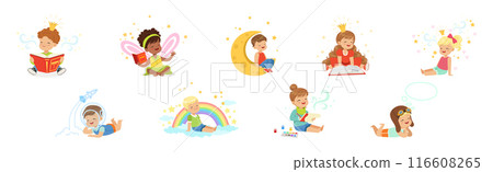 Little Boy and Girl Sit and Dreaming of Something Vector Set Little Boy and Girl Sit and Dreaming of Something Vector Set 116608265