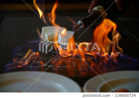 Traditional Japanese. Teppan show. cuisine peoples of world concept Traditional Japanese. Teppan show. cuisine peoples of world concept 116608724