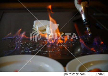 Traditional Japanese. Teppan show. cuisine peoples of world concept 116609028