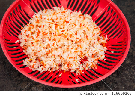 white jasmine flowers in a red basket for offering to Buddha white jasmine flowers in a red basket for offering to Buddha 116609203