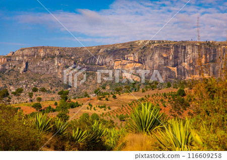 view of hills and mountains along main Madagascar road view of hills and mountains along main Madagascar road 116609258