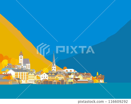 哈爾施塔特 哈爾施塔特 薩爾茨卡默古特 秋天的景色 116609292