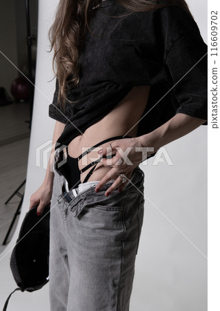 lady background portrait underpants look hand hair face person model beauty white cap 116609702