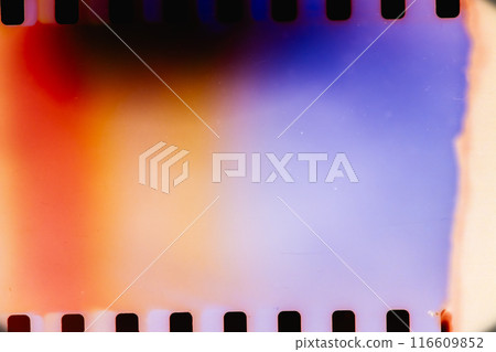 Old Colorful Empty Aged Vintage Retro Damaged Photo Frame 35mm. Photo Blank Frame. Distressed Overlay Surface. High Quality. Distressed edge photos rectangular vintage texture with scratches, grainy 116609852