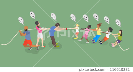 3D Isometric Flat Vector Illustration of Family Competition, Kids and Adults Compete Test Strength and Teamwork 3D Isometric Flat Vector Illustration of Family Competition, Kids and Adults Compete Test Strength and Teamwork 116610281