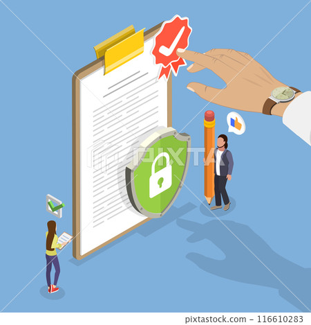 3D Isometric Flat Vector Illustration of Data Protection and Privacy, Official Guidelines Documen. 116610283