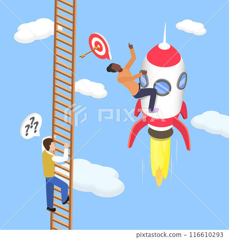 3D Isometric Flat Vector Illustration of Career Ladder, Business Success, Accomplishment and Development 116610293