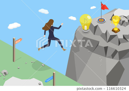 3D Isometric Flat Vector Illustration of Business Risk, Next Big Career Leap 3D Isometric Flat Vector Illustration of Business Risk, Next Big Career Leap 116610324