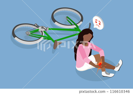 3D Isometric Flat Vector Illustration of Childhood Sport Trauma, Bike Accident 3D Isometric Flat Vector Illustration of Childhood Sport Trauma, Bike Accident 116610346