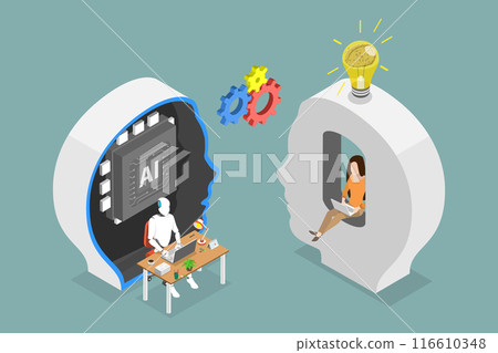 3D Isometric Flat Vector Illustration of AI Prompt Engineering, Seamless Digital Communication 116610348