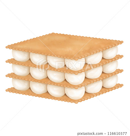 Sweet dessert S'more made of crispy cookies and marshmallows. A dish made over a campfire. A delicacy made from simple ingredients for home tea parties and parties. Isolated digital illustration Sweet dessert S'more made of crispy cookies and marshmallows. A dish made over a campfire. A delicacy made from simple ingredients for home tea parties and parties. Isolated digital illustration 116610377