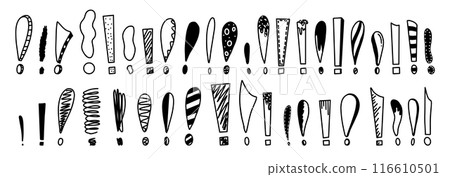 Monochrome exclamation marks sketch icons in vector format 116610501