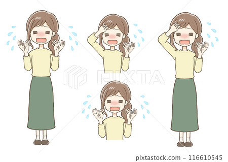 一個穿著休閒衣服的女人感覺很熱 116610545