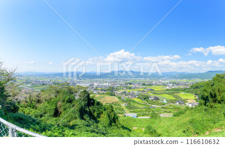 以初夏的陽光與藍天為背景，從浮羽稻荷神社眺望壯麗的全景（福岡縣浮羽市） 浮羽稻荷神社 116610632