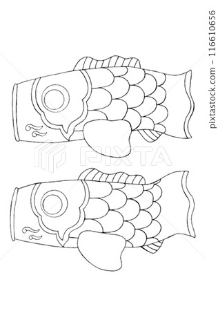 Simple carp streamer coloring book illustration Simple carp streamer coloring book illustration 116610656