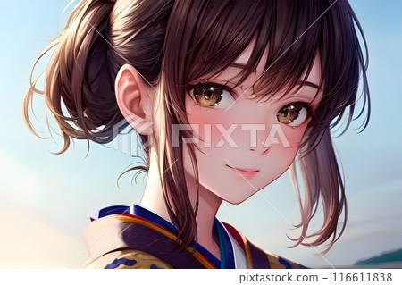 Woman wearing kimono, long-sleeved kimono 116611838