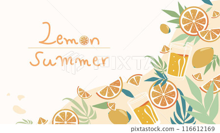 夏季形象黃色檸檬插畫背景素材 116612169