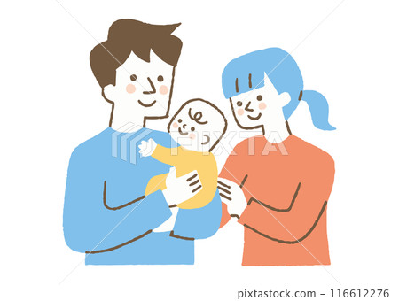 Father holding a baby and mother snuggling up to him_color 116612276