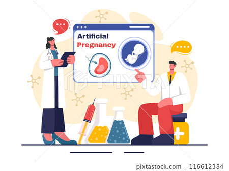 Artificial Pregnancy Vector Illustration with Couple After Successful Embryo Engraftment and Reproductive Health in a Flat Cartoon Background 116612384